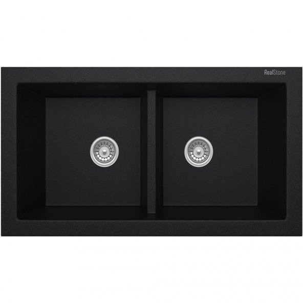 REAL P019 NEMRUT GRANİT EVYE SİYAH Tezgah Altı - Üstü 97x52 Cm İki Gözlü