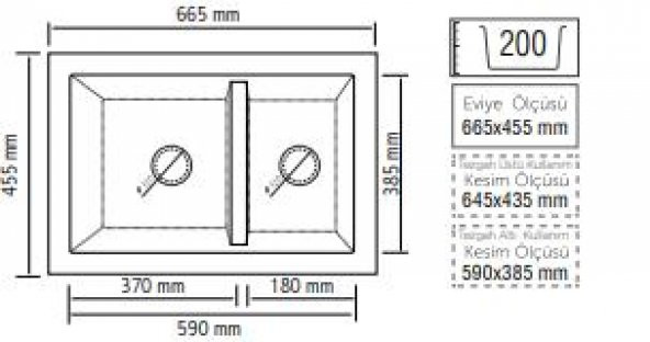 REAL P018 BERGAMA GRANİT EVYE SİYAH 66.5 x 45.5 Cm Tezgah Üstü-Altı - 2