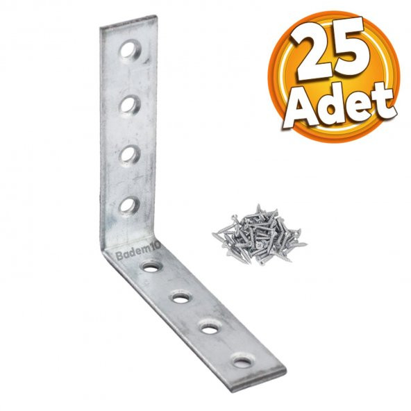 Mobilya Köşe Bağlantı Sabitleme L Demir Deprem Dolap Duvar Birleştirme Gönye 65x65x15 mm (25 ADET)