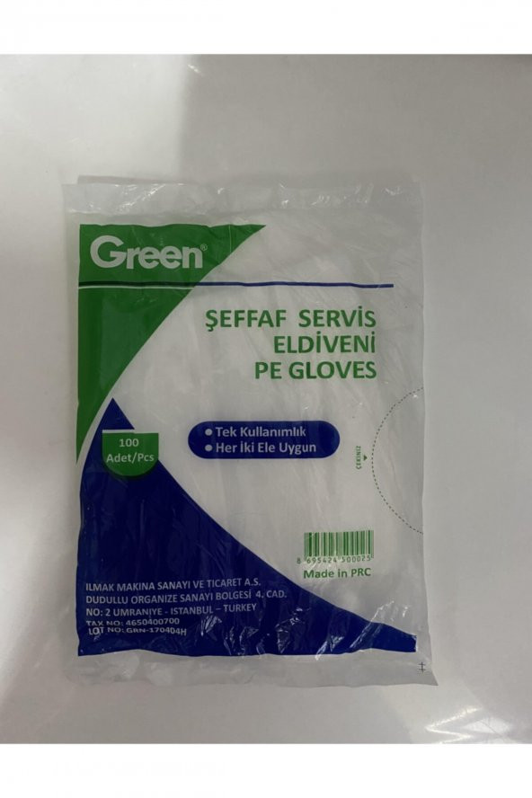 Green Şeffaf Servis Eldiveni