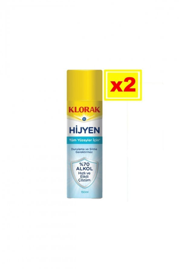 Hijyen Tüm Yüzeyler Için 70 Alkol Hızlı Ve Etkili Çözüm 150 Ml 2 Li Set