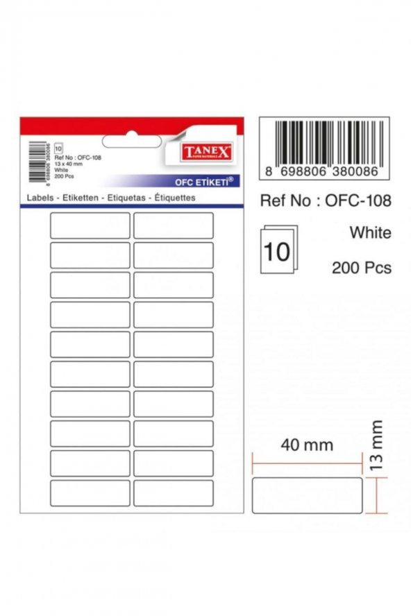 Ofc-108 Ofis Etiketi Poşetli 13x40 Mm Beyaz (10 Lu Paket)