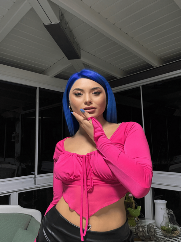 Asimetrik Kesim Crop Tül Bluz - 4