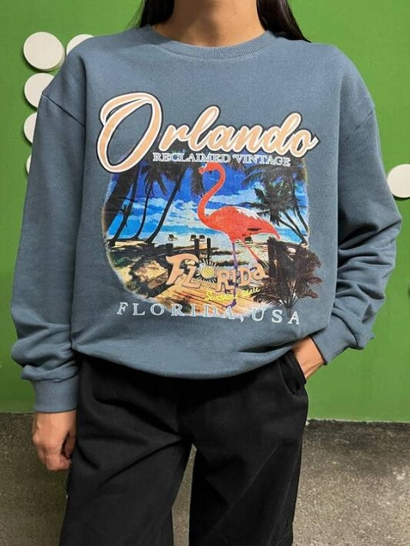 Flamingo Baskılı Şardonlu Sweatshirt - 2