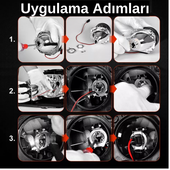 Universal 2.5 Bi-xenon Far Merceği Uzun Kısa Projektör Lens Bixenon Şeffaf Lens Profesyonel Seri 2 Adet Gümüş - 7