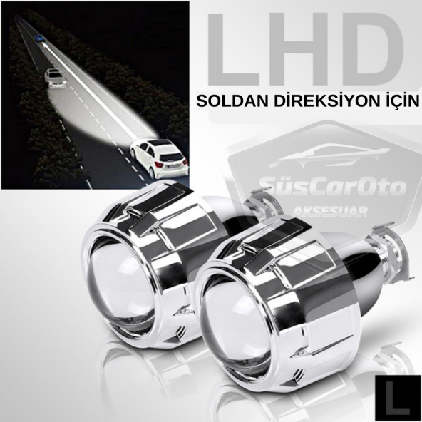 Universal 2.5 Bi-xenon Far Merceği Uzun Kısa Projektör Lens Bixenon Şeffaf Lens Profesyonel Seri 2 Adet Gümüş - 9