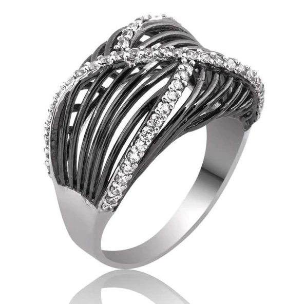 Gümüş Beyaz Taşlı Bayan Yüzük  SL2682 - Resim 2