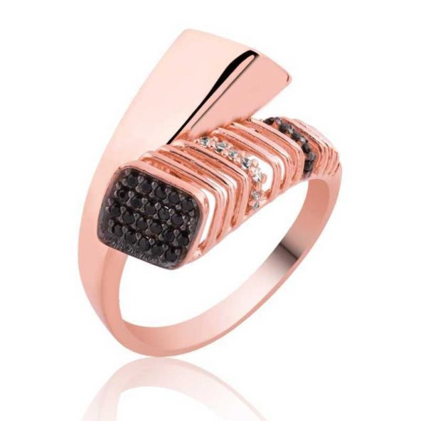 Gümüş Rose Siyah Taşlı Bayan Yüzük SL2684