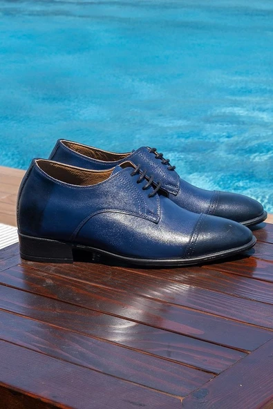 El Yapımı Lacivert Renk Oxford Model 7 Cm Boy Uzatan Gizli Topuk Ayakkabı Damatlık Kundura - 4