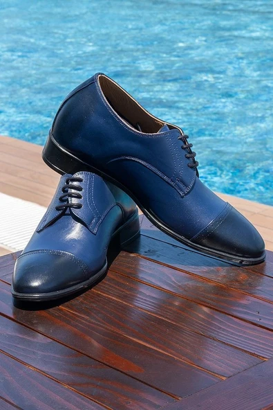 El Yapımı Lacivert Renk Oxford Model 7 Cm Boy Uzatan Gizli Topuk Ayakkabı Damatlık Kundura - 1
