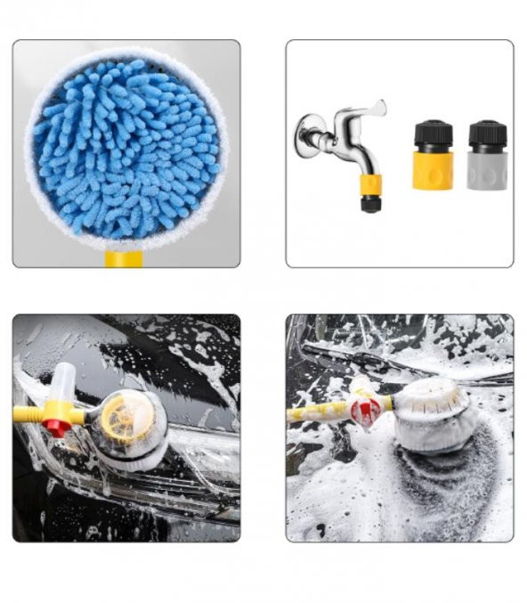 Coofbe Profesyonel Mikrofiber Araç Yıkama Fırçası Dönen Başlıklı Oto Yıkama Fırçası Sabunluk Set - 4