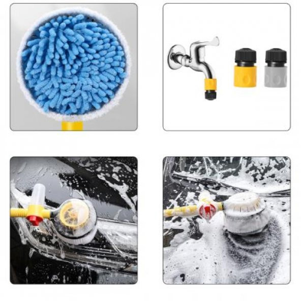 Coofbe Profesyonel Mikrofiber Araç Yıkama Fırçası Dönen Başlıklı Oto Yıkama Fırçası Sabunluk Set - 6