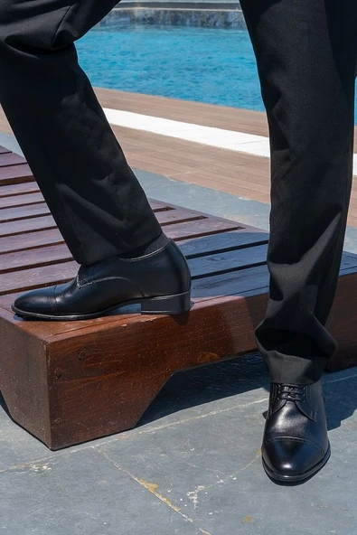 El Yapımı Klasik Dikişli Model 7 Cm Boy Uzatan Gizli Topuk Ayakkabı Damatlık Kundura - Resim 2