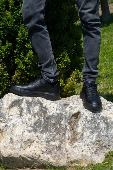 Siyah Renk +7cm Boy Uzatan Gizli Topuklu Spor Ayakkabı Erkek Sneaker - 4