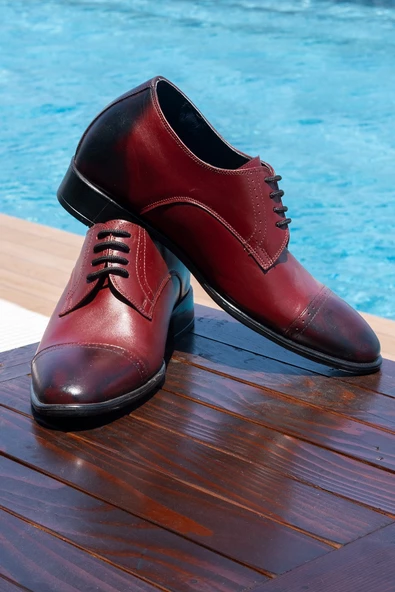 El Yapımı Bordo Renk Oxford Model +7 veya +9 cm Boy Uzatan Gizli Topuk Ayakkabı Damatlık Kundura