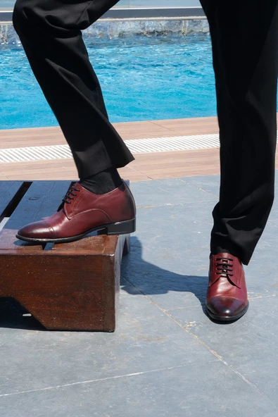 El Yapımı Bordo Renk Oxford Model +7 Cm Boy Uzatan Gizli Topuk Ayakkabı Damatlık Kundura - 5