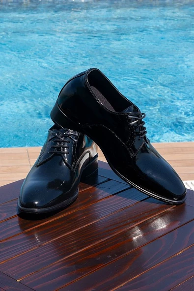 El Yapımı Aksesuarlı Oxford Rugan 7 Cm Boy Uzatan Gizli Topuk Erkek Ayakkabı Damatlık Kundura - 1