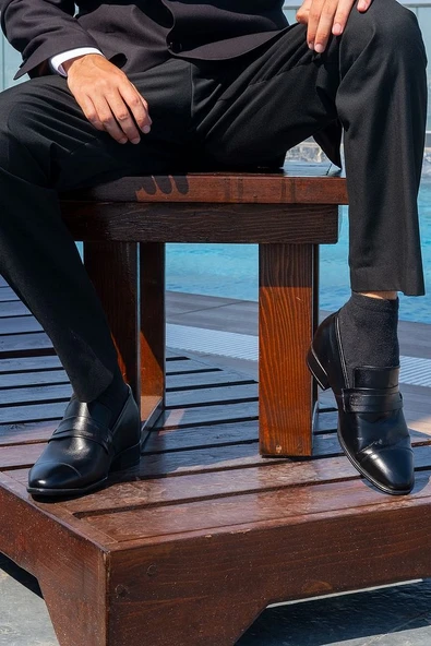 El Yapımı Loafer Model Siyah 7 Cm Boy Uzatan Erkek Ayakkabı Gizli Topuklu Kundura - 3