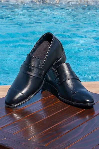 El Yapımı Loafer Model Siyah 7 Cm Boy Uzatan Erkek Ayakkabı Gizli Topuklu Kundura - 4