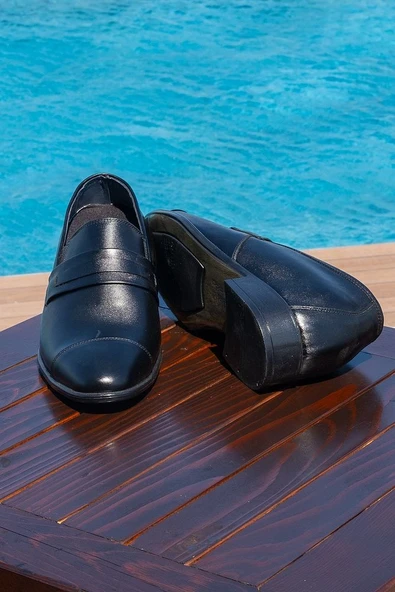 El Yapımı Loafer Model Siyah 7 Cm Boy Uzatan Erkek Ayakkabı Gizli Topuklu Kundura - 1