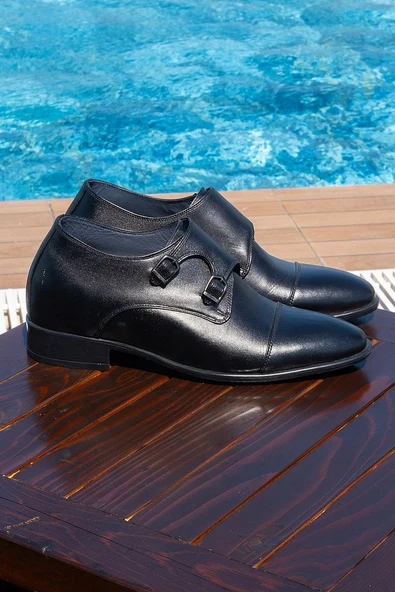 El Yapımı Özel Koleksiyon Tokalı 7 Cm Boy Uzatan Gizli Topuk Klasik Damatlık Ayakkabı Kundura - 4