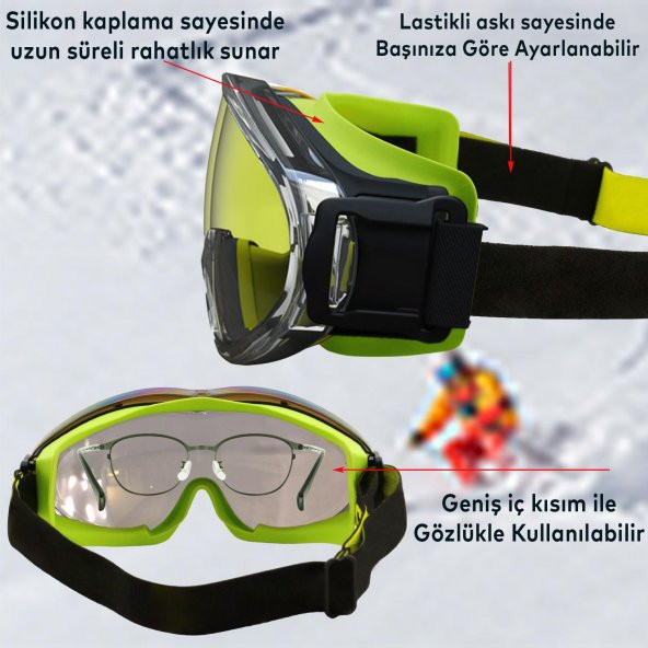 Bellasimo Kayak Gözlüğü Değiştirebilir Camlı Antifog Güneş Kar Gözlük Şeffaf Snowboard Glasses Gözlük - 2