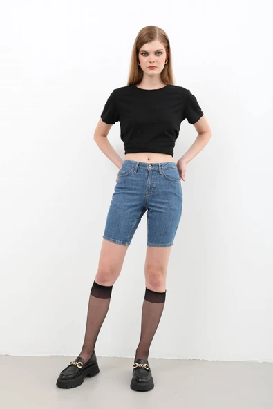 Kadın Jean Şort Mavi - 3