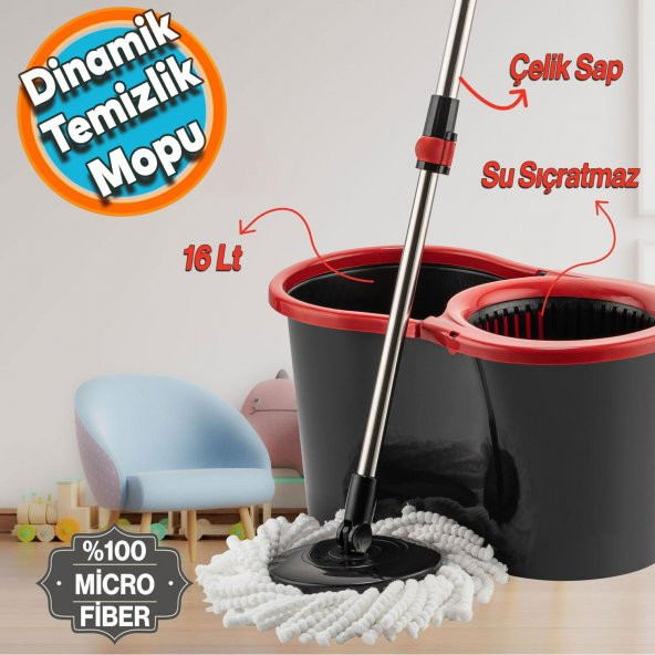 Mikrofiber Süper 360 Otomatik Temizlik Seti Kova Mop Set Banyo Paspas Yer Vileda 16 Lt