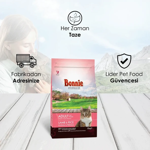 Bonnie Kuzu Etli Pirinçli Yetişkin Kedi Maması 1.5 Kg x 2 Adet - 3