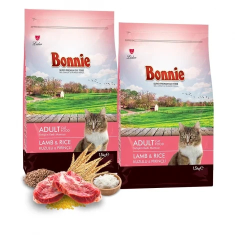 Bonnie Kuzu Etli Pirinçli Yetişkin Kedi Maması 1.5 Kg x 2 Adet ürün görseli 1