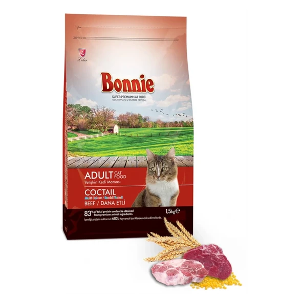 Bonnie Renkli Taneli Dana Etli Yetişkin Kedi Maması 1,5 Kg