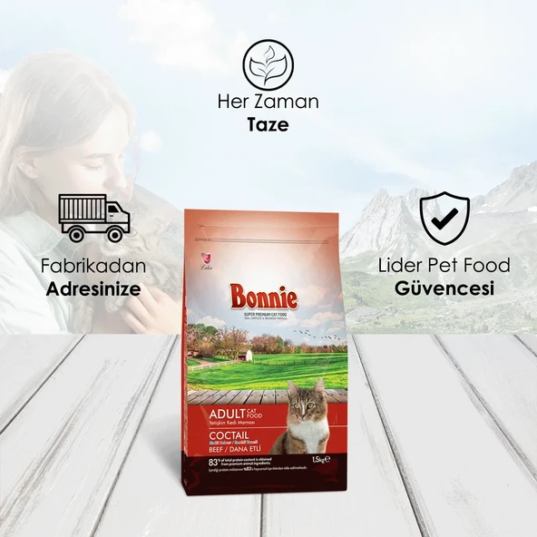 Bonnie Renkli Taneli Sığır Etli Yetişkin Kedi Maması 1,5 Kg - 3