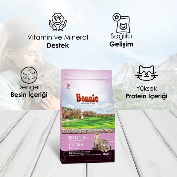 Bonnie Tavuklu Yavru Kedi Maması 1,5 Kg x 2 Adet - 3