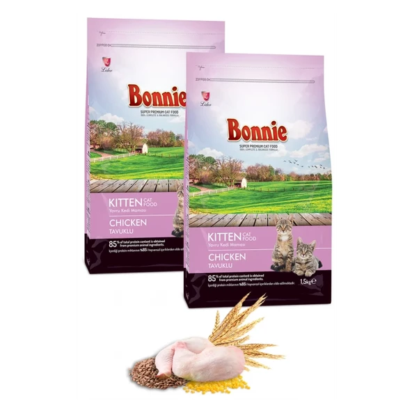 Bonnie Tavuklu Yavru Kedi Maması 1,5 Kg x 2 Adet