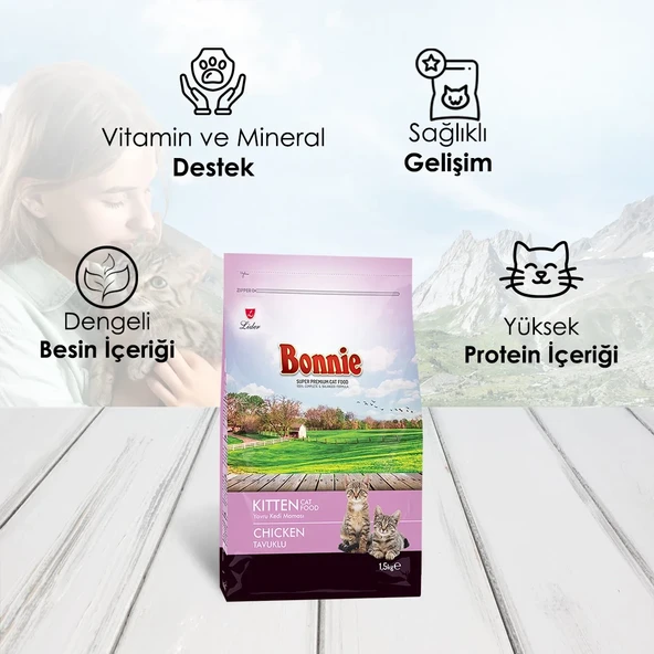 Bonnie Tavuklu Yavru Kedi Maması 1,5 Kg x 3 Adet - 3