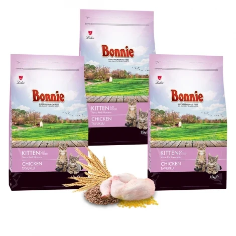 Bonnie Tavuklu Yavru Kedi Maması 1,5 Kg x 3 Adet