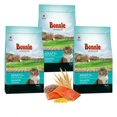 Bonnie Somonlu Kedi Maması 1,5 Kg x 3 Adet