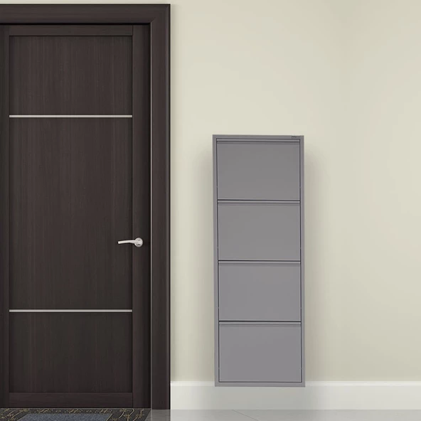 Mobilya Pratik 4'lü Metal Ayakkabılık - Açık Gri