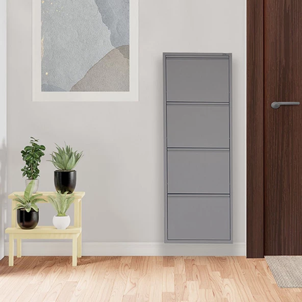 Mobilya Pratik Gri Metal Ayakkabılık   MAC4 - 4 Kapaklı - 50X15X136 h - 2