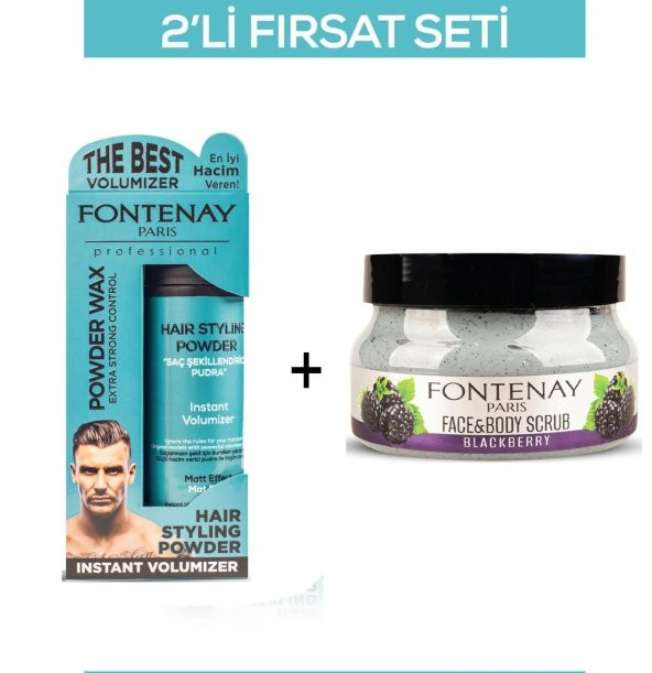 Fontenay Pudra Toz Wax Mavi 20gr + Face And Body Peeling Scrub Yüz Maskesi Böğürtlen 350ml 2Li Set