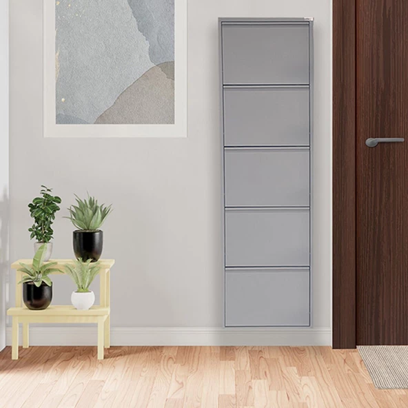 Mobilya Pratik Gri Metal Ayakkabılık   MAC5 - 5 Kapaklı - 50X15X169 h - 2