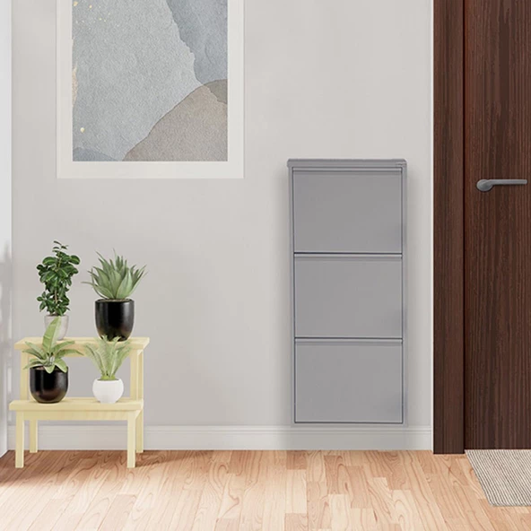 Mobilya Pratik 3'lü Metal Ayakkabılık - Açık Gri - 2