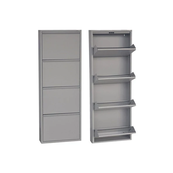 Mobilya Pratik 4'lü Metal Ayakkabılık - Açık Gri - 3