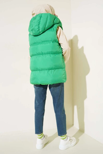 Kapüşonlu Fermuarlı Kısa Şişme Yelek Benetton - 3