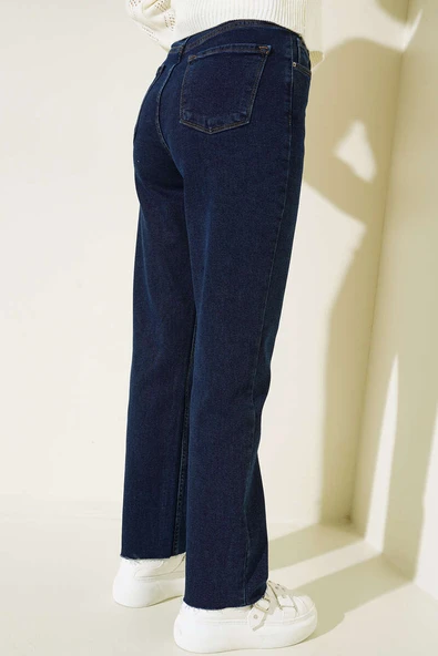 Boru Paça Sökük Jean Pantolon Lacivert - 3