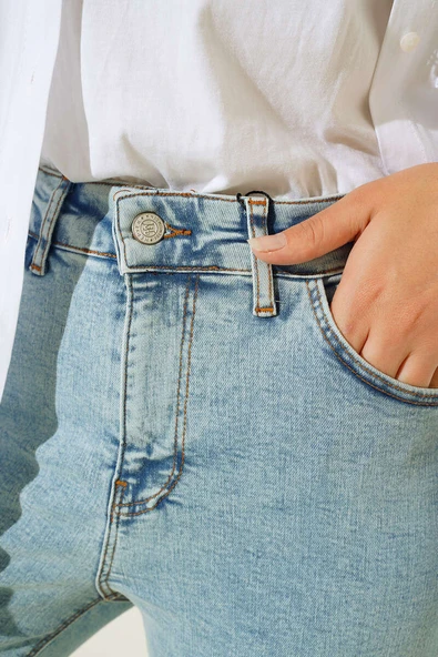 Yüksek Bel Dar Paça Pantalon Kar açık - Resim 4