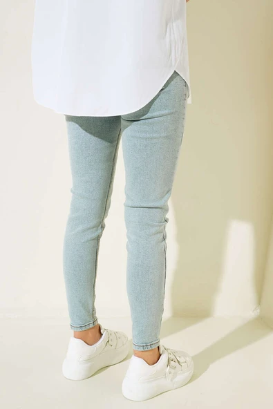 Yüksek Bel Dar Paça Pantalon Kar açık - Resim 3