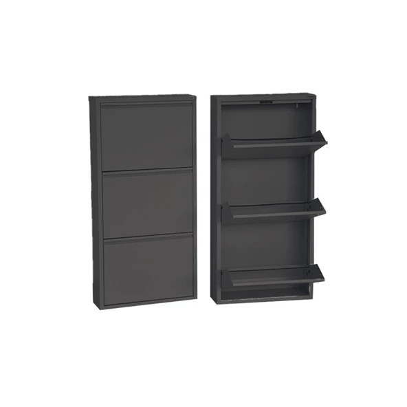 Mobilya Pratik 3'lü Metal Ayakkabılık - Siyah - 3