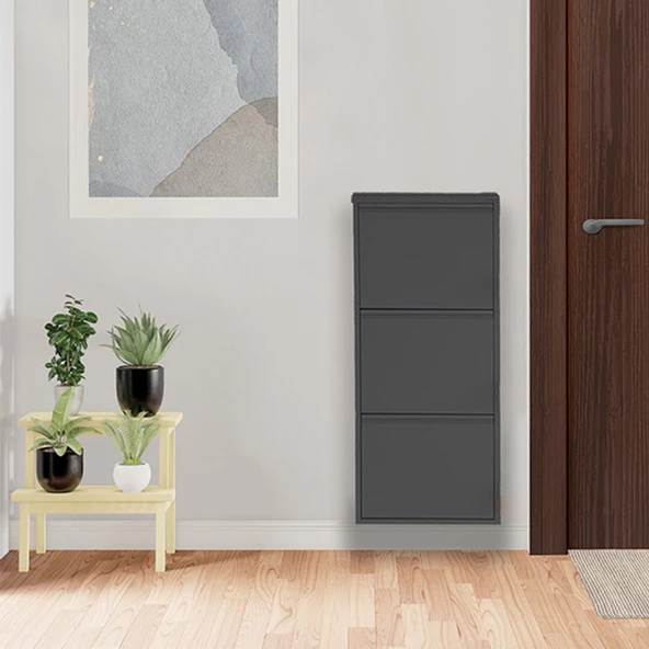 Mobilya Pratik Siyah Metal Ayakkabılık   MAC3 - 3 Kapaklı - 50X15X103 h - 2