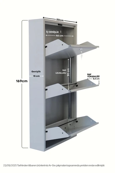 Gri Kilitli Metal Ayakkabılık   MAC3 - 3 Kapaklı - 50X15X103 h - 2